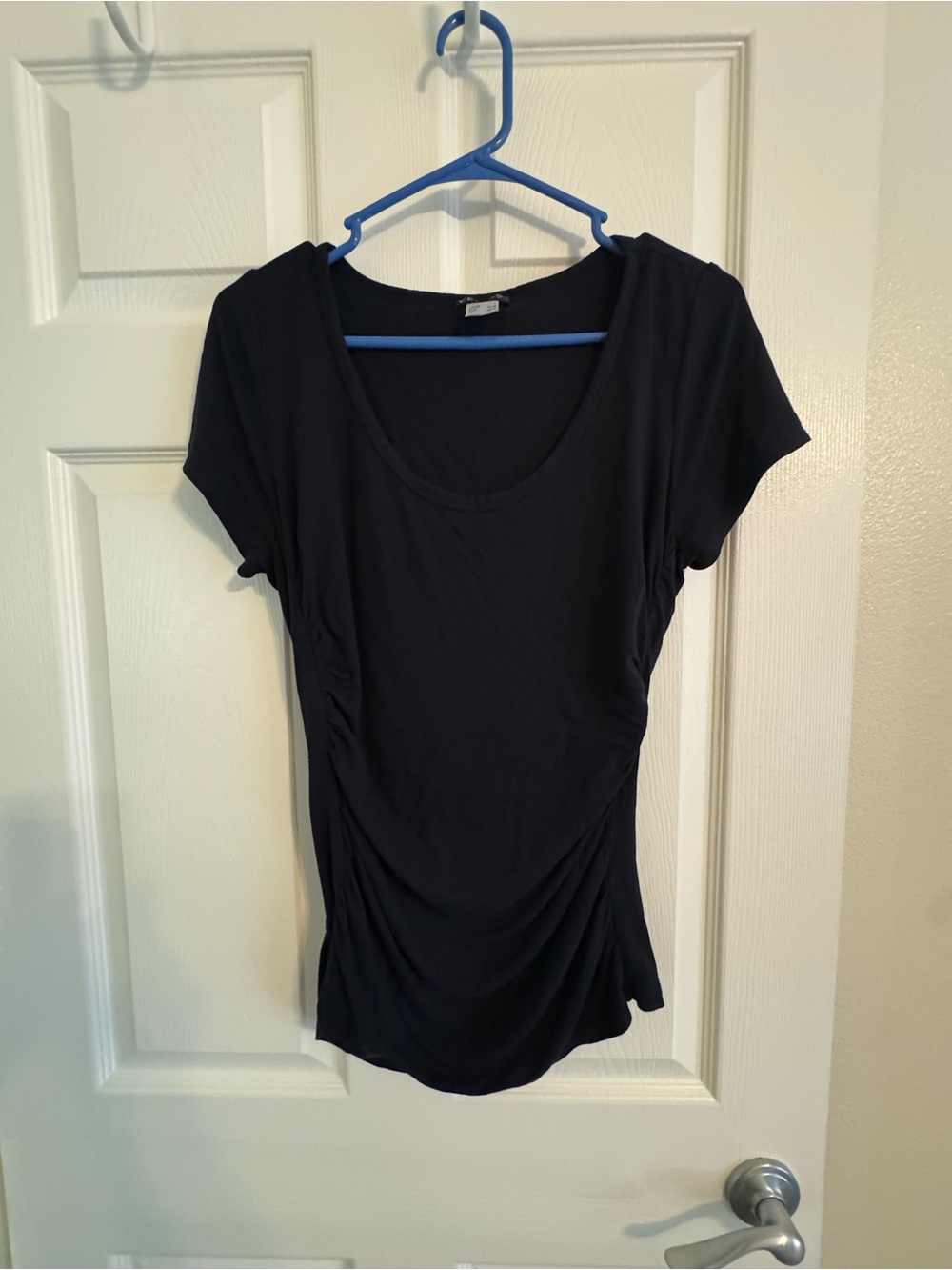VENUS Black Scoop Neck Short Sleeve Ruched Top